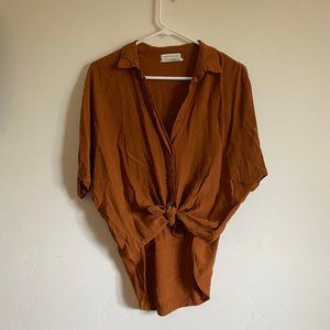 OU Copper Button up Short Sleeve Beachy Shirt